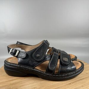 Finn Comfort Gomera Sandals Womens 38 7 Strappy Black Leather Buckle Casual